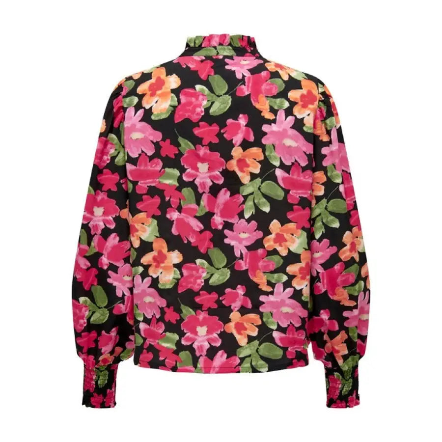 Urban Style Black Jacket with Pink Flowers - Jacqueline De Yong Women’s Blouse