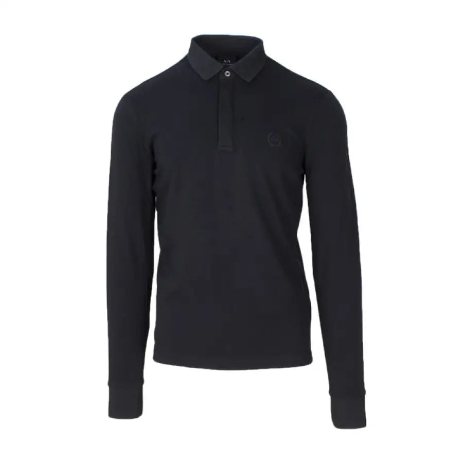 Armani Exchange black long sleeve polo shirt, urban style clothing on display
