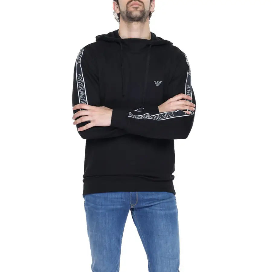 
                      
                        Emporio Armani urban style black hoodie with white logo for city fashion
                      
                    