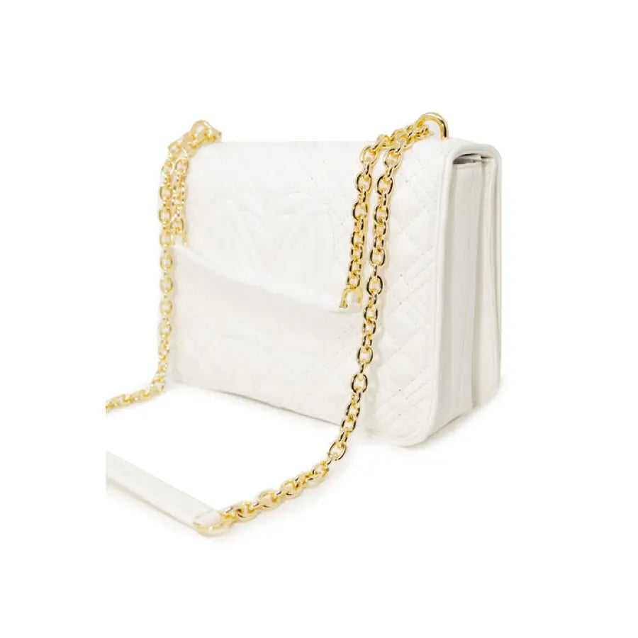 Love Moschino white quilted bag with gold chain for spring summer.